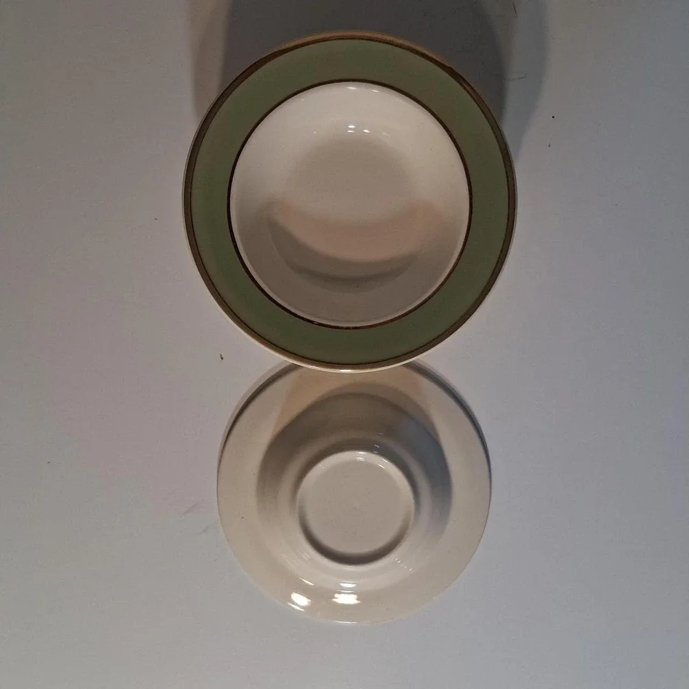 Vintage set of 6 bowls avocado green with gold detail